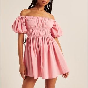Abercrombie and Fitch Pink Off The Shoulder Puff Sleeve Mini Dress